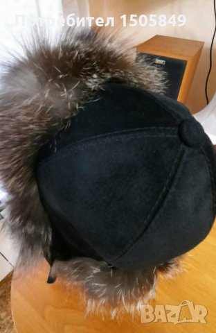 Шапка от естествен велур и сребърна лисица, снимка 5 - Шапки - 35611261