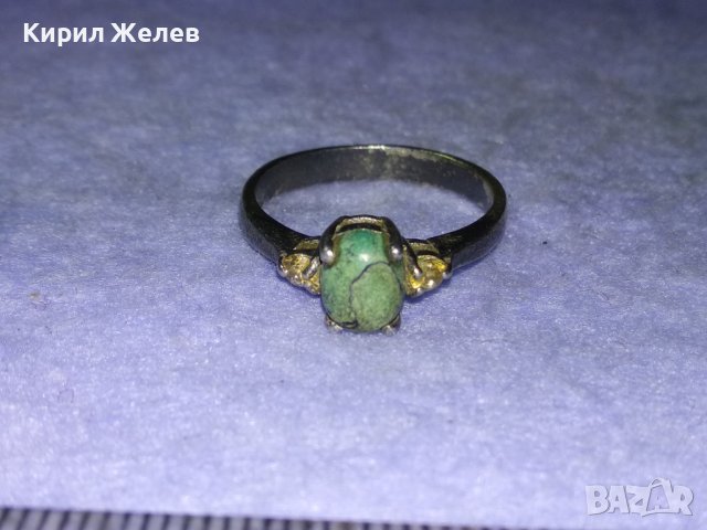 Стар АНГЛИЙСКИ СРЕБЪРЕН ПРЪСТЕН ЛАКИРАНО СРЕБРО 925 с НАТУРАЛЕН ШЛИФОВАН НЕФРИТ и ЦИРКОНИ 39897, снимка 6 - Пръстени - 43221752