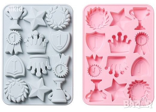 Купа Медал Значка Корона Звезда големи фигури силиконов молд форма фондан шоколад гипс, снимка 3 - Форми - 32227563