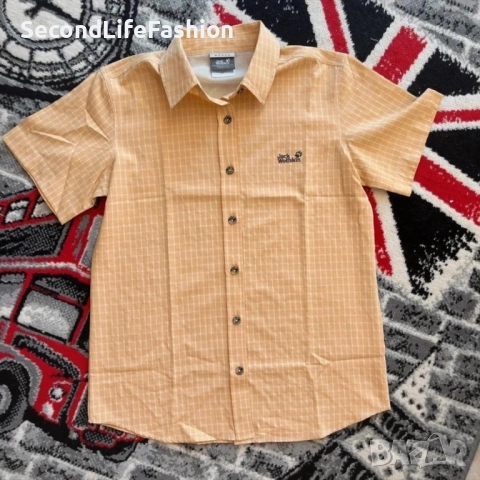 Дамска риза Jack Wolfskin Travel каре бяло-оранжева, с копчета, размер М