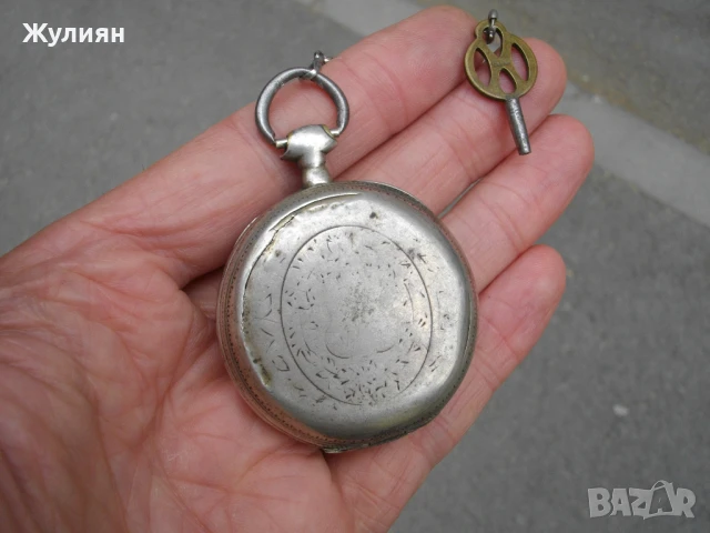 СТАР СРЕБЪРЕН ДЖОБЕН ЧАСОВНИК С КЛЮЧЕ, снимка 6 - Антикварни и старинни предмети - 50996279