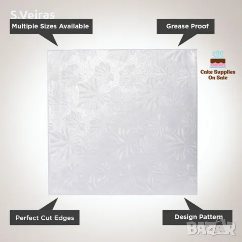 5 Броя Квадратни Луксозни Подложки за Торта 12 мм - Бяла, снимка 3 - Съдове за готвене - 48676992