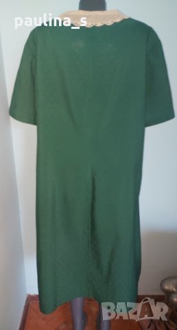 Копринена ръчно изработена рокля цвят Емералд с ръчна декорация - яка, снимка 3 - Рокли - 32506186