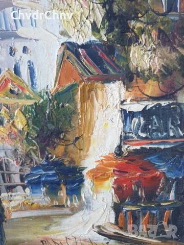 49х41см/малка стара картина масло върху платно/градски пейзаж-църква/дървена рамка, снимка 5 - Картини - 50853143