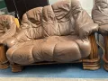  100325 кожен холов диван 2ка 130 см + диван 3ка 200см + фотьойл / холна гарнитура / ретро / тъмно к, снимка 2