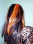 Нова карнавална перука черна с оранжеви кичури