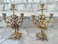 Комплект старинни испански тройни бронзови свещници с фигури на херувими , снимка 1