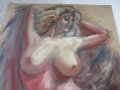 55х39 см., Майсторски маслен пастел, Гола Жена Еротика, голяма картина, снимка 7