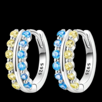 Дизайнерски модел сребърни обеци халки с цирконий,yellow and blue/нови, снимка 1 - Колиета, медальони, синджири - 44844694