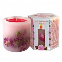 Ароматна свещ роза с натурален розов цвят апликация - кутия 200 гр., снимка 1 - Декорация за дома - 35062699
