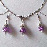 Красив комплект бижута в пурпурно лилаво в нежен филигриран обков в цвят Сребро , снимка 5 - Бижутерийни комплекти - 32465192