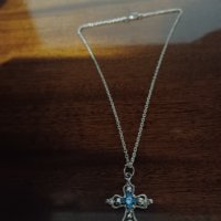  Сребърен Красив синджир с кръст с камъни , снимка 1 - Колиета, медальони, синджири - 44095042