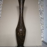 Винтидж ваза от гравиран месинг-H=43см., снимка 2 - Антикварни и старинни предмети - 44030860