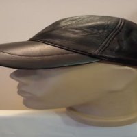 Черна шапка Естествена кожа с козирка Класик, снимка 2 - Шапки - 38024430