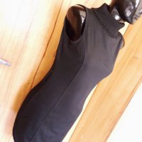Черна къса рокля с яка вълнено поло С/М , снимка 2 - Рокли - 32974742
