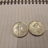  2 бр 5 Френски франка 1960 сребро, снимка 1 - Нумизматика и бонистика - 43700492