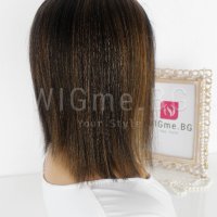 Черна перука от ЕСТЕСТВЕН косъм с кестеняви кичури Селена, снимка 6 - Аксесоари за коса - 37778345