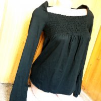 Черна блуза трико с дълъг ръкав С, снимка 2 - Блузи с дълъг ръкав и пуловери - 32976482