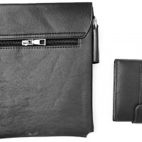 Комплект елегантна мъжка кожена чанта JEEP от екожа плюс портфейл от естествена, снимка 3 - Портфейли, портмонета - 37938304