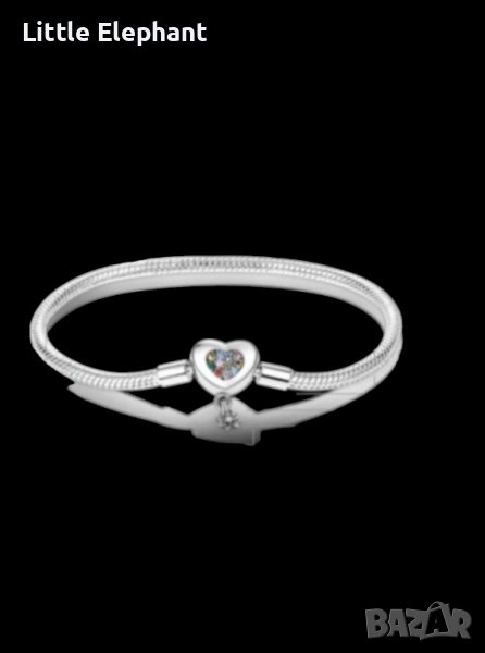  Сребърна гривна Пандора змийска плетка,със закопчалка сърце,сoloured/нова, снимка 1