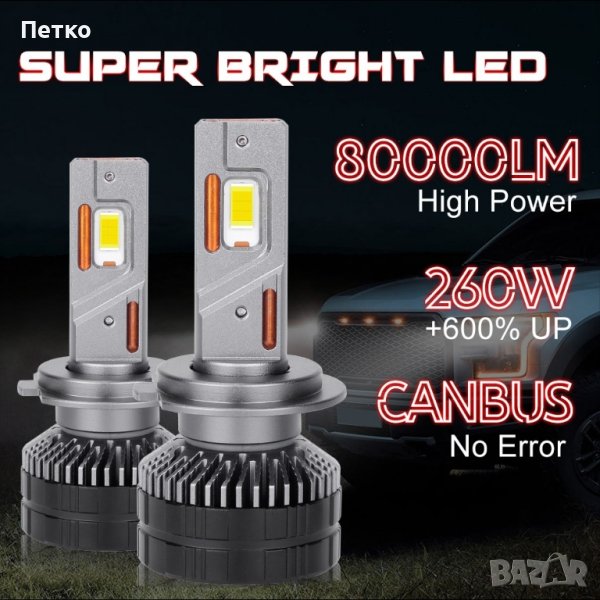 Лед крушки H7 LED с Canbus 6000k, снимка 1