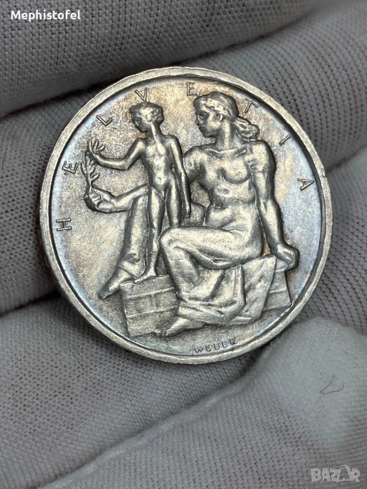 5 франка 1948 г, Швейцария - сребърна монета, снимка 1