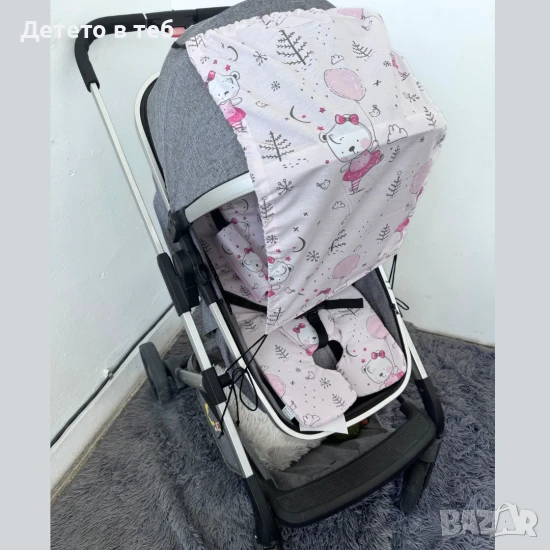 Тента за бебешка количка розово мече, снимка 1