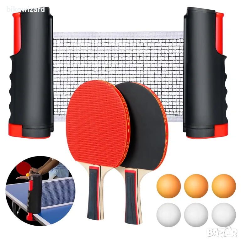 Комплект ракети за тенис на маса Flintronic с 2 ракети, мрежа, 6 топки и чанта за носене НОВИ, снимка 1