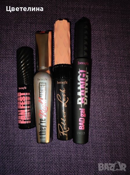 Комплект от 4 бр.черни спирали Benefit цена 70 лв. + бонус хайлайтър NL Beauty и 3 бр. мостри, снимка 1