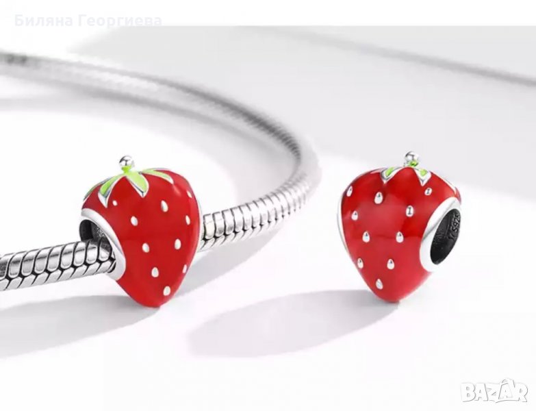 Сребърен талисман за гривна Пандора ягодка Модел 030, снимка 1