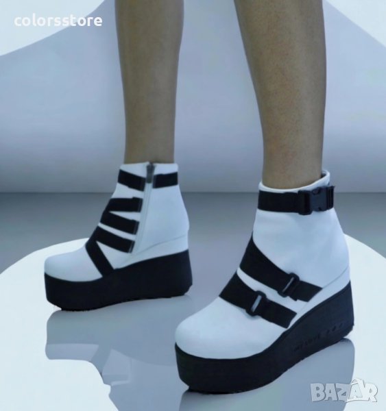 Боти на платформа - бяла кожа с черно ходило - 135K, снимка 1
