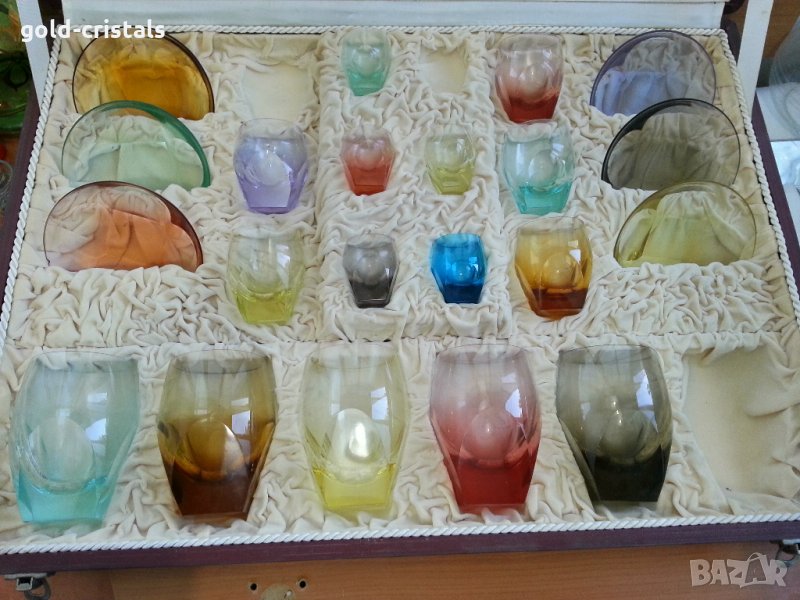 Moser kristal Boxemia Чехословакия чаши в дървена кутия , снимка 1