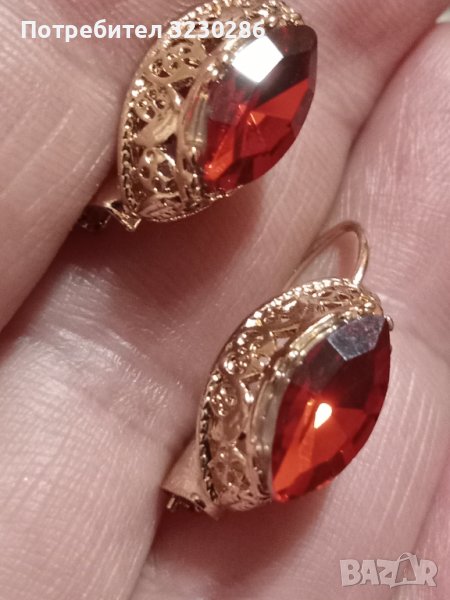 НОВИ Руски позлатени обеци с червени циркони, снимка 1