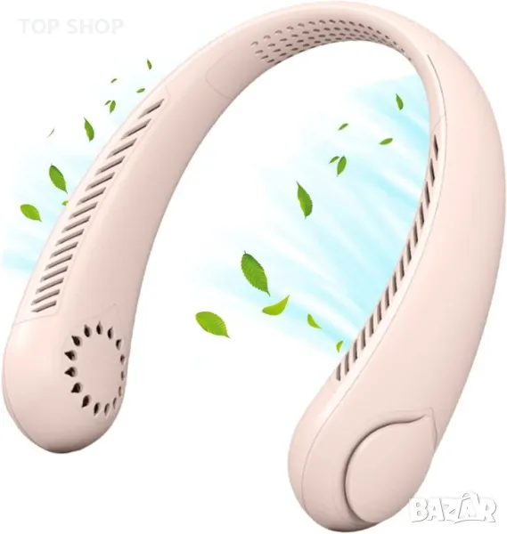 USB акумулаторен висящ вентилатор за врат, розов, снимка 1