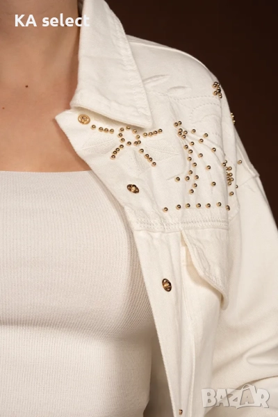 Бяло дънково яке със златисти капси, снимка 1