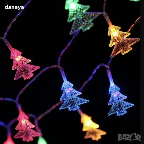 5402 Многоцветни коледни лампички Елхички, 28 LED, 280 см, снимка 1