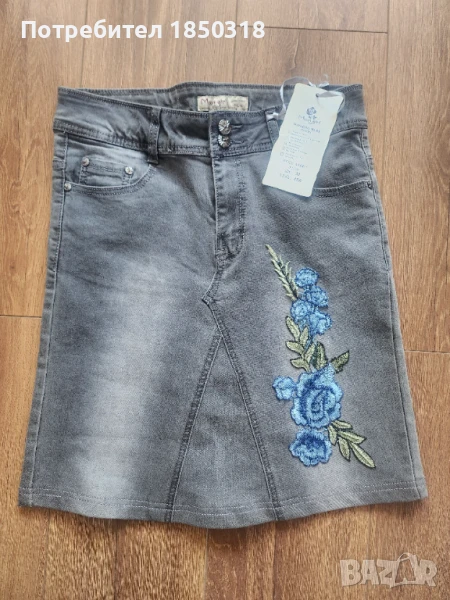 Дънкова пола с бродерия , снимка 1
