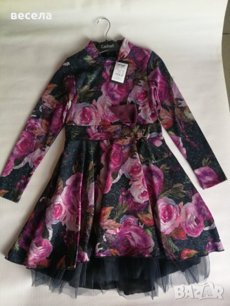 Рокля за момиче с розово лилави цветя, елегантна, празнична с повдигаща подплата от тюл, снимка 1