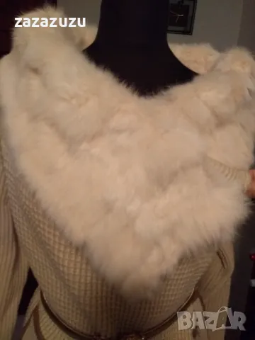 Дамска жилетка с яка от естествен косъм, цвят слонова кост, снимка 8 - Жилетки - 49713030