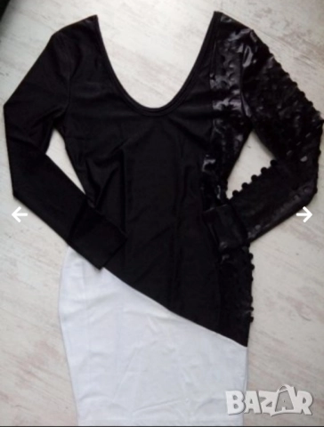 Елегантна рокля с кожен ръкав, снимка 2 - Рокли - 52516293