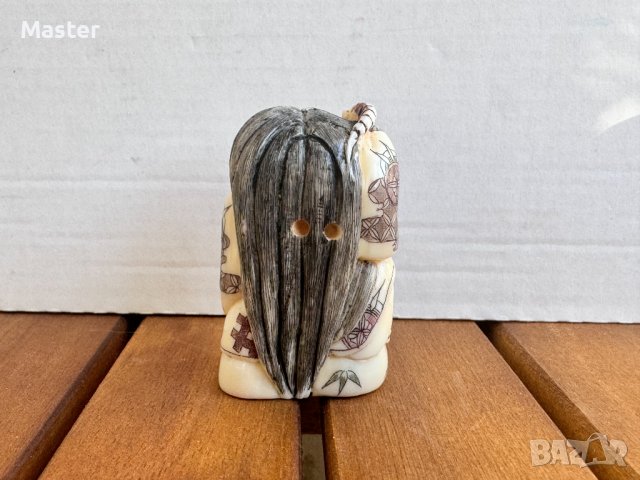Японска фигура Нецуке от слонова кост с ръчна резба и подпис, снимка 3 - Декорация за дома - 44117938