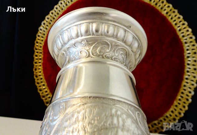 Ловен бокал,халба,чаша от калай с Елен,Сърна,Ловец. , снимка 5 - Антикварни и старинни предмети - 44110533