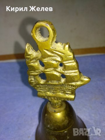 СТАРА БРОНЗОВА КАПИТАНСКА КАМБАНКА ЗВЪНЧЕ за СЕРВИРАНЕ с КРАСИВ БРОНЗОВ ПЛАТНОХОД ВЕТРОХОД 42675, снимка 3 - Декорация за дома - 43980862