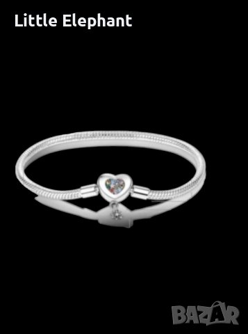  Сребърна гривна Пандора змийска плетка,със закопчалка сърце,сoloured/нова