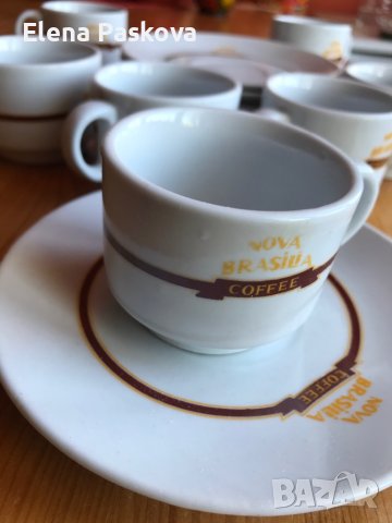чаши с подложни чинийки за кафе и лого Нова Бразилия- 7 броя, снимка 1 - Сервизи - 40519638