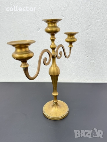 Ретро бронзов свещник с три рамена. №7607, снимка 8 - Колекции - 52373536