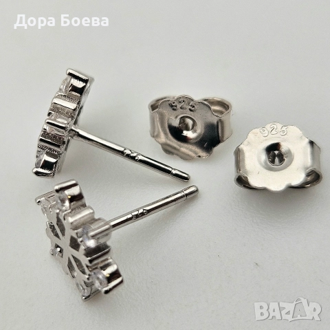 Сребърни обеци: "Скрежина", снимка 5 - Обеци - 52567270