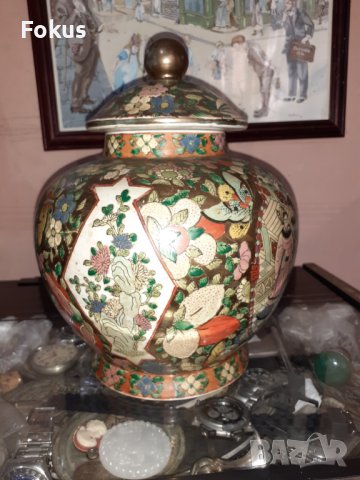 Satsuma Сатцума стара голяма ваза буркан порцелан печат, снимка 2 - Антикварни и старинни предмети - 43170808