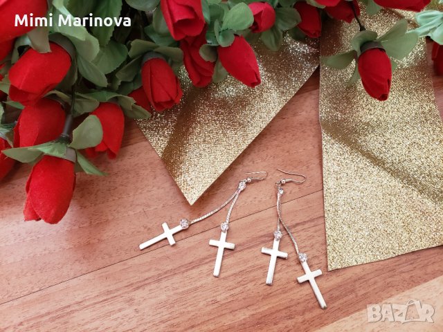 Обеци с кръстчета, снимка 2 - Обеци - 27882139
