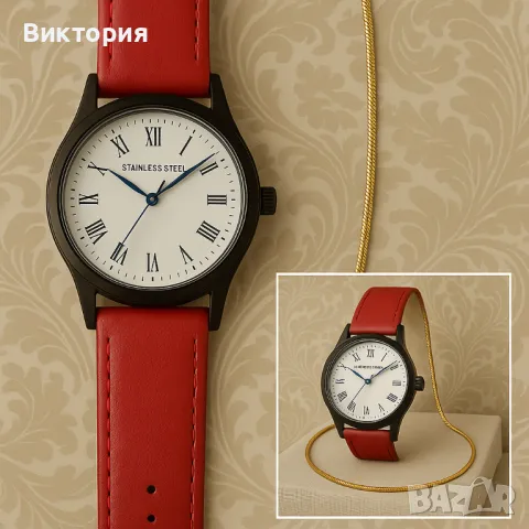 Комплект дамски часовник и синджирче от медицинска стомана, снимка 3 - Бижутерийни комплекти - 32948650